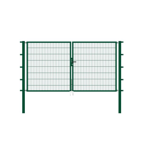 Metallzaun Doppeltor für Doppelstabmatte Grün z. Einbetonieren 100 cm x 400 cm