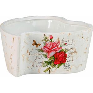 Deko-Pflanzschale Herz mit Rosenmotiv 7 cm x 15 cm x 15 cm Creme