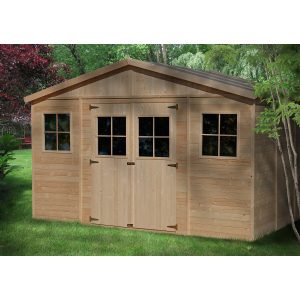 Timbela Gartenhaus/Gerätehaus Holz M331+M331G 12 m² mit Fenstern und Boden