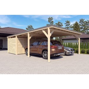 Holzbrüder Doppelcarport Ralf mit Geräteraum Natur 600 x 868 cm Dunkelgrau