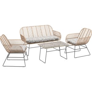 Lounge-Set Udima mit Tisch 4-teilig aus Rattan Natur