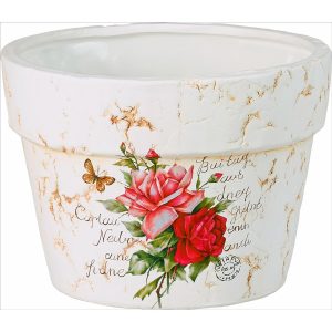 Deko-Pflanztopf mit Rosenmotiv Ø 23 cm x 18 cm Creme