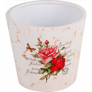 Deko-Pflanztopf mit Rosenmotiv Ø 15 cm x 14 cm Creme