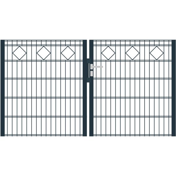 RoTaPlastes Doppel-Gartentor 2 Flügel DSM Karo Dekor Anthrazit 300 cm x 120 cm