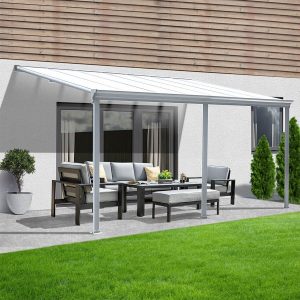 Home Deluxe Terrassenüberdachung Solis Alu 434 x 303 x 226 / 278 cm Weiß