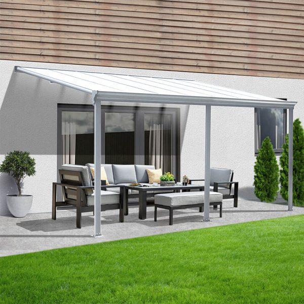 Home Deluxe Terrassenüberdachung Solis Alu 557 x 303 x 226 / 278 cm Weiß