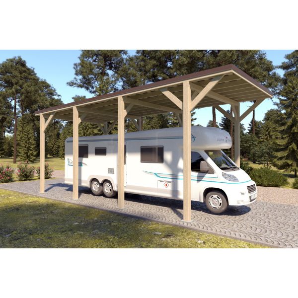 Holzbrüder Camping-Carport Ralf Natur 400 cm x 800 cm Blechdach Dunkelbraun