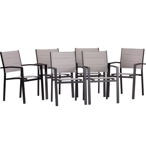 Acamp Set 6 x Stapelsessel Alberto 55 cm x 56 cm x 88 cm Schwarz-SilberGrau