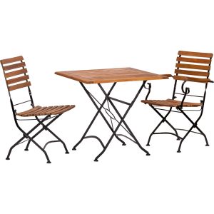 Acamp Set Lindau 1x Sessel 1x Stuhl 1x Tisch 80 cm x 80 cm Teak-Schwarz FSC®