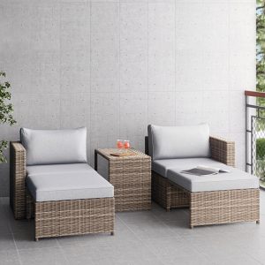 Balkonmöbel-Set Olea Mini 5-teilig Polyrattan Hellgrau