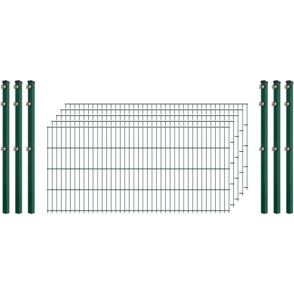 Einsteiger-Zaunset 5/4/5 Doppelstab 5 Matten + 6 Pfosten 250/83 cm Dunkelgrün