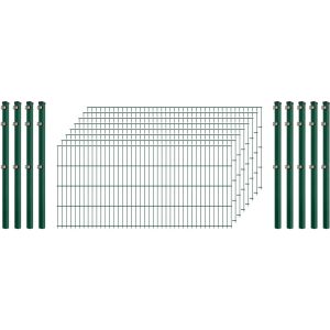 Einsteiger-Zaunset 5/4/5 Doppelstab 8 Matten + 9 Pfosten 250/83 cm Dunkelgrün