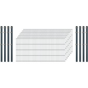 Einsteiger-Zaunset 5/4/5 Doppelstab 7 Matten + 8 Pfosten 250/83 cm Anthrazit