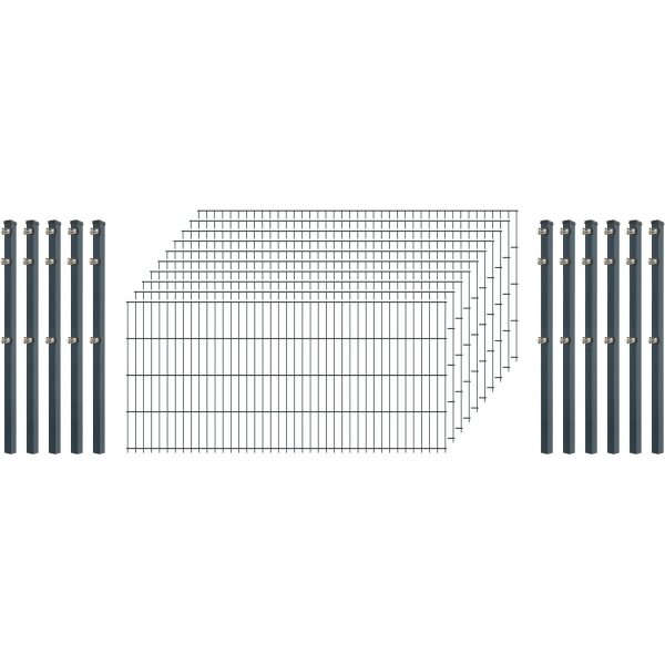 Einsteiger-Zaunset 5/4/5 Doppelstab 10 Matten +11 Pfosten 250/83 cm Anthrazit