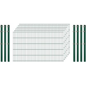 Einsteiger-Zaunset 5/4/5 Doppelstab 6 Matten + 7 Pfosten 250/103 cm Dunkelgrün