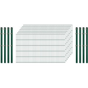 Einsteiger-Zaunset 5/4/5 Doppelstab 7 Matten + 8 Pfosten 250/103 cm Dunkelgrün