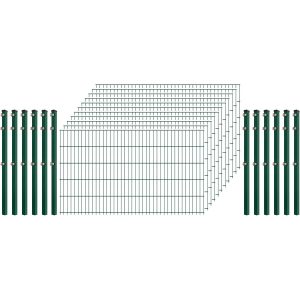 Einsteiger-Zaunset 5/4/5 Doppelstab 11 Matten + 12 Pfosten 250/103 cm Dunkelgrün