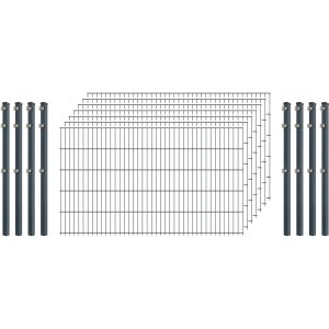 Einsteiger-Zaunset 5/4/5 Doppelstab 7 Matten + 8 Pfosten 250/103 cm Anthrazit