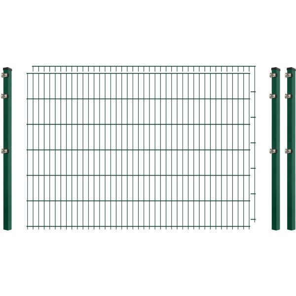 Einsteiger-Zaunset 5/4/5 Doppelstab 2 Matten + 3 Pfosten 250/123 cm Dunkelgrün