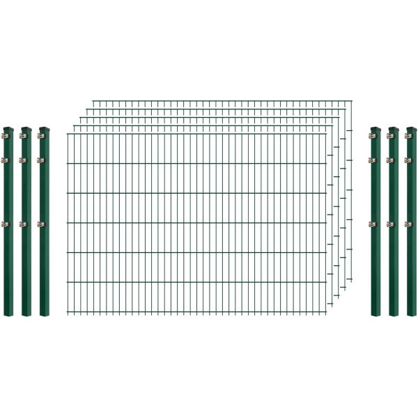 Einsteiger-Zaunset 5/4/5 Doppelstab 5 Matten + 6 Pfosten 250/123 cm Dunkelgrün