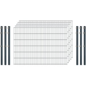 Einsteiger-Zaunset 5/4/5 Doppelstab 5 Matten + 6 Pfosten 250/123 cm Anthrazit