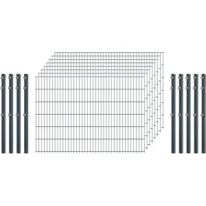 Einsteiger-Zaunset 5/4/5 Doppelstab 8 Matten + 9 Pfosten 250/123 cm Anthrazit