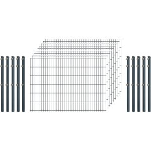 Einsteiger-Zaunset 5/4/5 Doppelstab 9 Matten + 10 Pfosten 250/123 cm Anthrazit