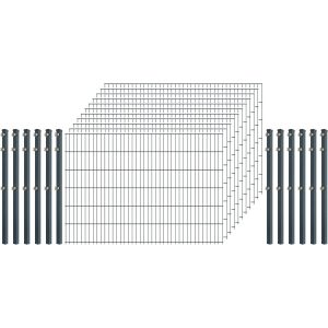 Einsteiger-Zaunset 5/4/5 Doppelstab 11 Matten + 12 Pfosten 250/123 cm Anthrazit