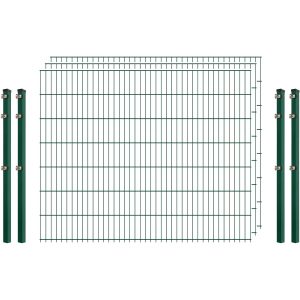 Einsteiger-Zaunset 5/4/5 Doppelstab 3 Matten + 4 Pfosten 250/143 cm Dunkelgrün