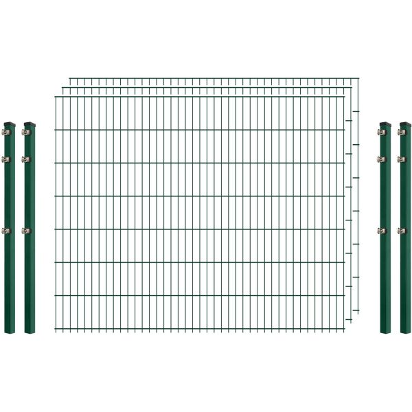 Einsteiger-Zaunset 5/4/5 Doppelstab 3 Matten + 4 Pfosten 250/143 cm Dunkelgrün