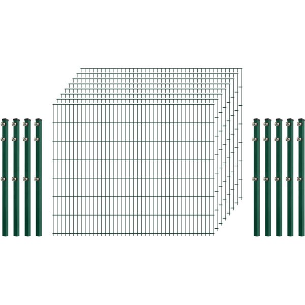 Einsteiger-Zaunset 5/4/5 Doppelstab 8 Matten + 9 Pfosten 250/143 cm Dunkelgrün