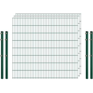 Einsteiger-Zaunset 5/4/5 Doppelstab 3 Matten + 4 Pfosten 250/163 cm Dunkelgrün