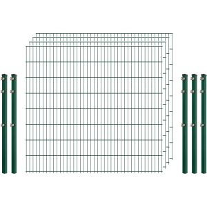 Einsteiger-Zaunset 5/4/5 Doppelstab 4 Matten + 5 Pfosten 250/163 cm Dunkelgrün