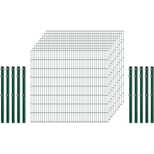 Einsteiger-Zaunset 5/4/5 Doppelstab 9 Matten + 10 Pfosten 250/163 cm Dunkelgrün