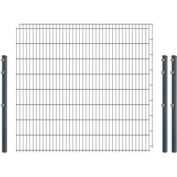 Einsteiger-Zaunset 5/4/5 Doppelstab 2 Matten + 3 Pfosten 250/163 cm Anthrazit