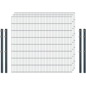 Einsteiger-Zaunset 5/4/5 Doppelstab 3 Matten + 4 Pfosten 250/163 cm Anthrazit