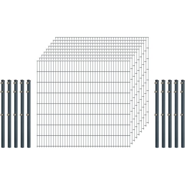 Einsteiger-Zaunset 5/4/5 Doppelstab 9 Matten + 10 Pfosten 250/163 cm Anthrazit