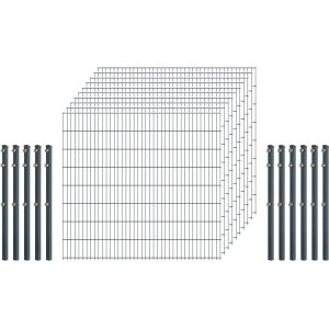 Einsteiger-Zaunset 5/4/5 Doppelstab 10 Matten +11 Pfosten 250/163 cm Anthrazit