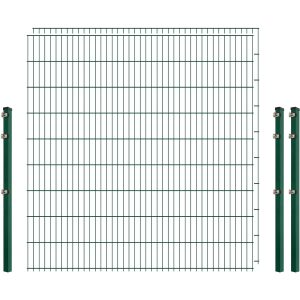 Einsteiger-Zaunset 5/4/5 Doppelstab 2 Matten + 3 Pfosten 250/183 cm Dunkelgrün