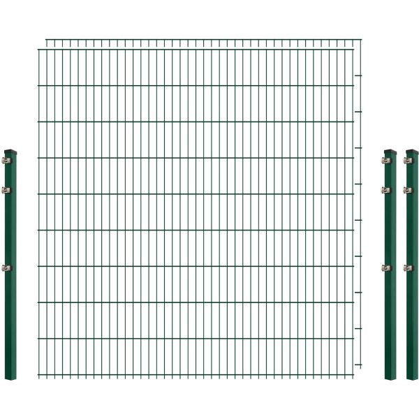 Einsteiger-Zaunset 5/4/5 Doppelstab 2 Matten + 3 Pfosten 250/183 cm Dunkelgrün