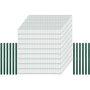 Einsteiger-Zaunset 5/4/5 Doppelstab 11 Matten + 12 Pfosten 250/183 cm Dunkelgrün