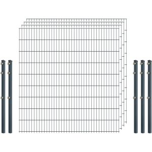 Einsteiger-Zaunset 5/4/5 Doppelstab 4 Matten + 5 Pfosten 250/183 cm Anthrazit