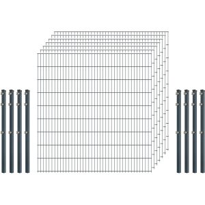 Einsteiger-Zaunset 5/4/5 Doppelstab 7 Matten + 8 Pfosten 250/183 cm Anthrazit