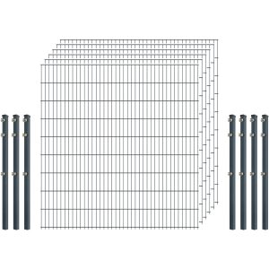 Einsteiger-Zaunset 5/4/5 Doppelstab 6 Matten + 7 Pfosten 250/183 cm Anthrazit