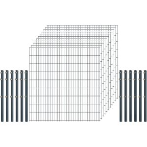 Einsteiger-Zaunset 5/4/5 Doppelstab 11 Matten + 12 Pfosten 250/183 cm Anthrazit