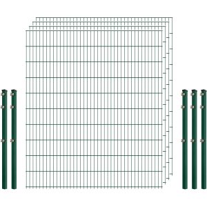 Einsteiger-Zaunset 5/4/5 Doppelstab 4 Matten + 5 Pfosten 250/203 cm Dunkelgrün