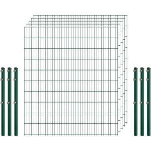 Einsteiger-Zaunset 5/4/5 Doppelstab 5 Matten + 6 Pfosten 250/203 cm Dunkelgrün