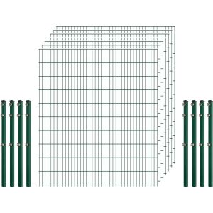 Einsteiger-Zaunset 5/4/5 Doppelstab 7 Matten + 8 Pfosten 250/203 cm Dunkelgrün