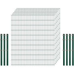 Einsteiger-Zaunset 5/4/5 Doppelstab 6 Matten + 7 Pfosten 250/203 cm Dunkelgrün