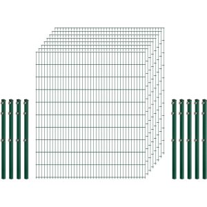 Einsteiger-Zaunset 5/4/5 Doppelstab 8 Matten + 9 Pfosten 250/203 cm Dunkelgrün